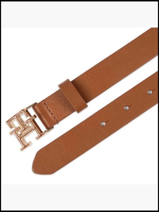 Genuine Leather TH Monogram Enamel Plaque Buckle Skinny Belt main image 6
